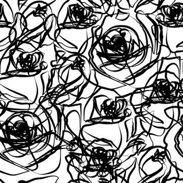 Seamless pattern with random freehand brush strokes. Modern monochrome texture 스톡 일러스트