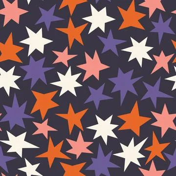 Seamless pattern of random hand drawn colorful stars on black dark background イラスト素材