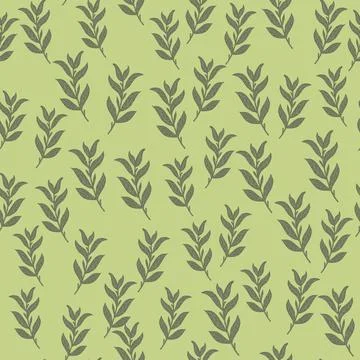 Seamless pattern with random little leaf branches silhouettes print. Light gr Stock Illustration