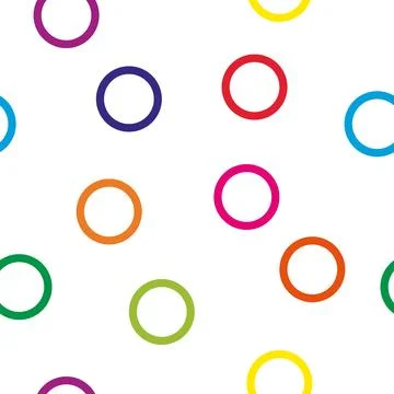 Seamless pattern of randomly arranged multicolored rings. Elegant children'.. Stock Illustration