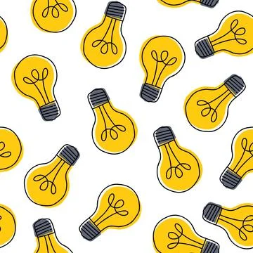 Seamless pattern with randomly placed light bulbs. Stock Illustration