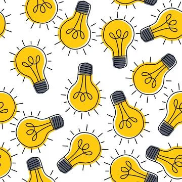 Seamless pattern with randomly placed light bulbs. Stock Illustration