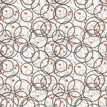 Seamless pattern of randomly scattered circles and red dots Stock Illustration