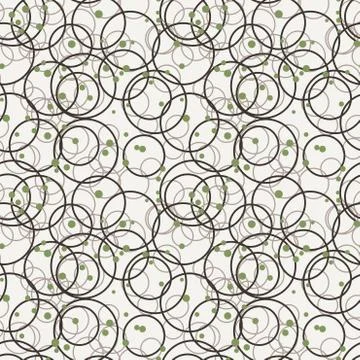 Seamless pattern of randomly scattered circles and green dots Stock Illustration