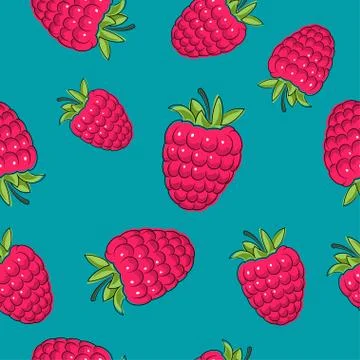 Seamless Pattern ,Raspberries on Azure Background Illustrazione stock
