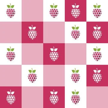 Seamless pattern of raspberries, berries placed on colorful squares, similar Stock Illustration