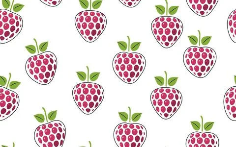 Seamless pattern of raspberries, clear appetizing, colorful berries on white Stock Illustration