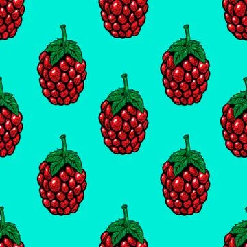 Seamless pattern with raspberries. Design element for poster, flyer, card, ba 스톡 일러스트