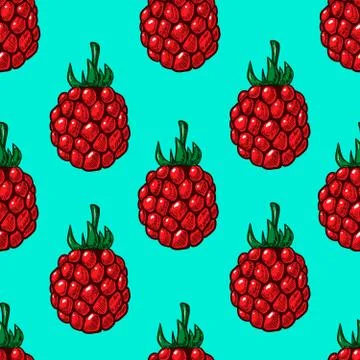 Seamless pattern with raspberries. Design element for poster, flyer, card, ba Stock Illustration