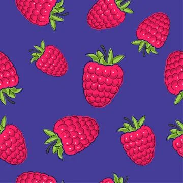 Seamless Pattern ,Raspberries on Purple Background 스톡 일러스트