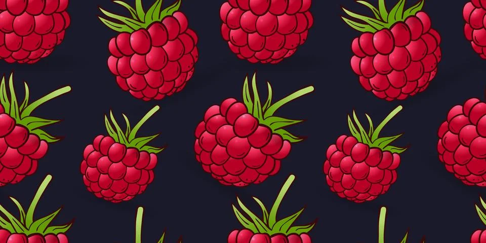 Seamless pattern of raspberry on dark blue Illustrazione stock