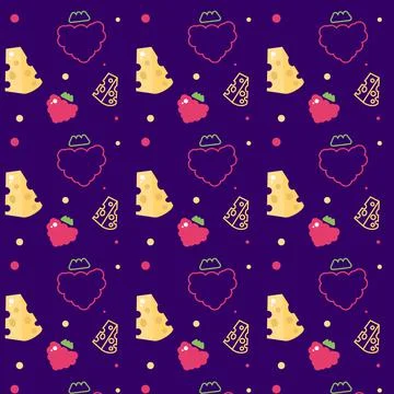 Seamless pattern with raspberry fresh fruit and hard cheese. A combination of Illustrazione stock