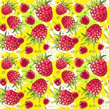 Seamless Pattern Raspberry Fruits Summer Ornament Background Stock Illustration