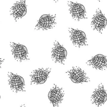 Seamless pattern raspberry splash sketch hand drawn Stock Illustration
