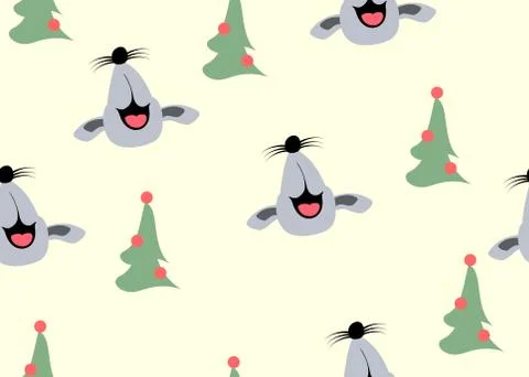Seamless pattern with rats and christmas tree on light background. EPS10 vector Stock Illustration