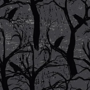 Seamless pattern with ravens Stock Illustration