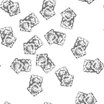 Seamless pattern ravioli sketch hand drawn Stock Illustration