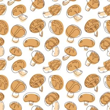 Seamless pattern of raw healthy shiitake mushroom with dots Stock Illustration