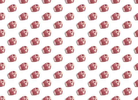 Seamless Pattern with raw pork meat slices on white background, food pattern Stock Photos
