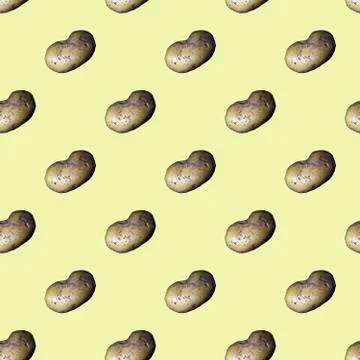 Seamless pattern with raw potato on yellow background. Stock Illustration