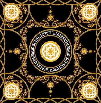 Seamless Pattern Ready for Textile. Scarf Design for Silk Print. Golden Baroque Stock Illustration