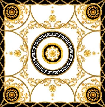 Seamless Pattern Ready for Textile. Scarf Design for Silk Print. Golden Baroque Stock Illustration