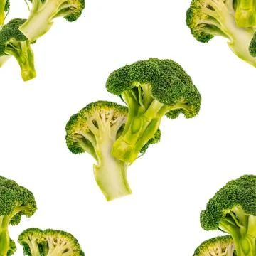 Seamless pattern with real fresh vegetables, broccoli on white background. Is 스톡 사진
