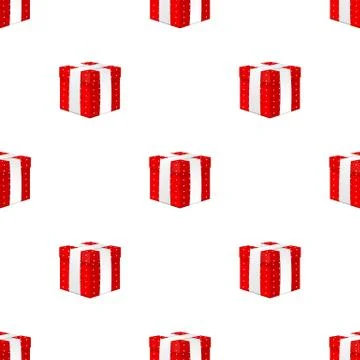Seamless pattern with realistic 3d red gift box with white ribbon. Vector. 스톡 일러스트