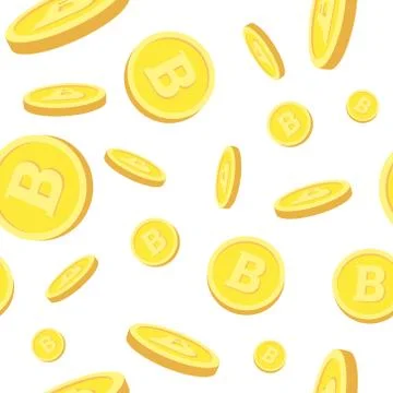 Seamless Pattern With Realistic Bitcoins Falling Down On White Background Crypto Stock Illustration