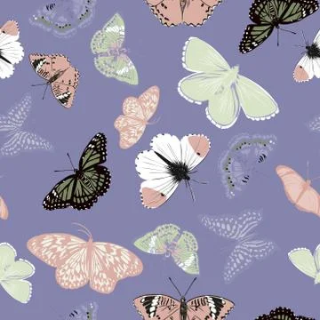Seamless pattern of realistic butterflies. vector illustration Stock Illustration