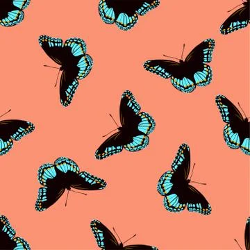 Seamless pattern of realistic butterflies. vector illustration Stock Illustration