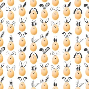 Seamless pattern with realistic eggs and hand drawn elements. Stock Illustration