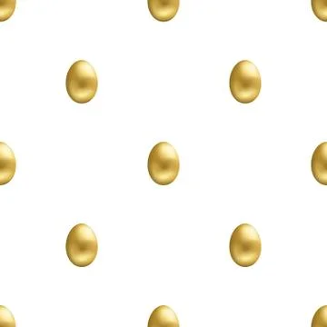 Seamless pattern with realistic golden egg on white background. Vector. Stock Illustration