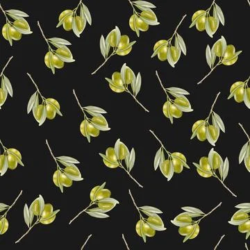 A seamless pattern with realistic green olives Stock Illustration