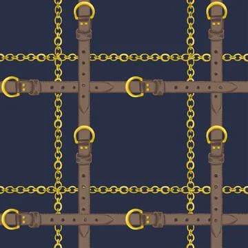 Seamless pattern with realistic hand drawn golden chains and Stock Illustration
