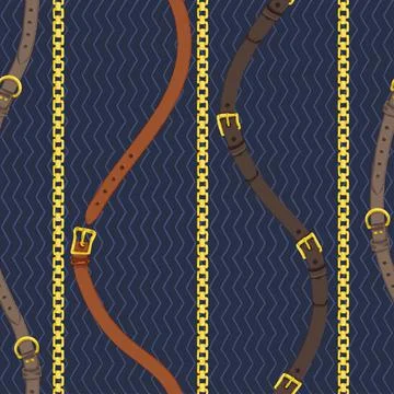 Seamless pattern with realistic hand drawn golden chains and Stock Illustration