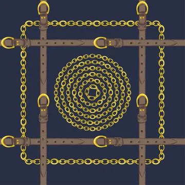 Seamless pattern with realistic hand drawn golden chains and Illustrazione stock