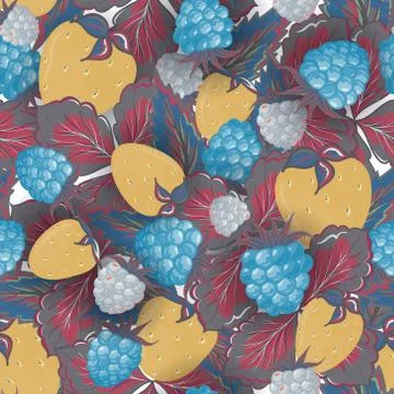 Seamless pattern of realistic image delicious ripe berries Stock Illustration