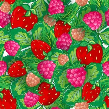 Seamless pattern of realistic image delicious ripe berries Stock Illustration
