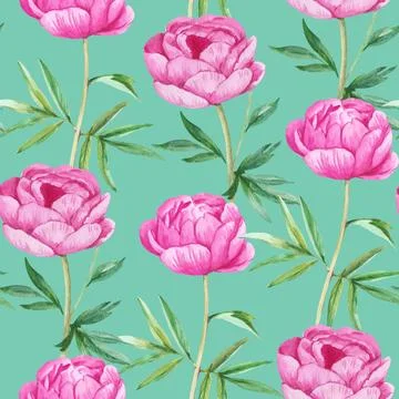 Seamless pattern with realistic peony flowers. Watercolor botanical illustr.. Stock-Illustration