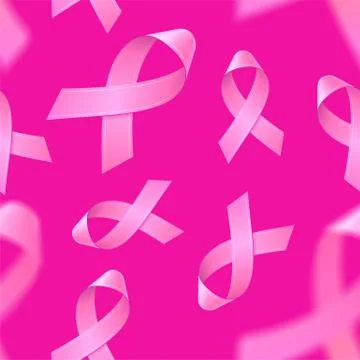 Seamless pattern with realistic pink ribbons on pink background. Stock Illustration