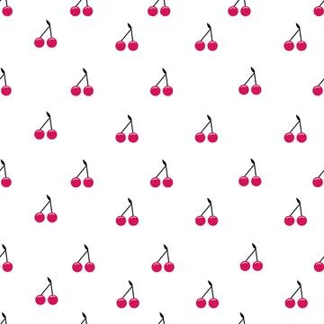 Seamless pattern, realistic red cherry on a white background - Vector Stock Illustration