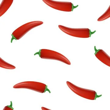 Seamless pattern with realistic red peppers 3D style, vector illustration Stockillustratie