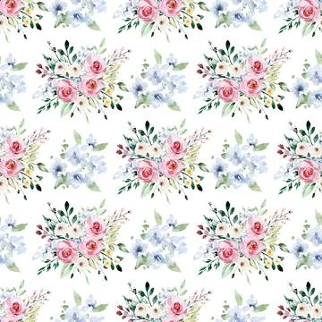 Seamless pattern of realistic rose flowers with tropical leaves. watercolor.. Ilustração Stock