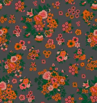 Seamless pattern of realistic rose flowers with tropical leaves. watercolor.. Stock Illustration