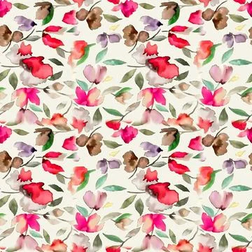 Seamless pattern of realistic rose flowers with tropical leaves. watercolor.. Stock Illustration