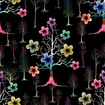 Seamless pattern of realistic rose flowers with tropical leaves. watercolor.. Stock Illustration