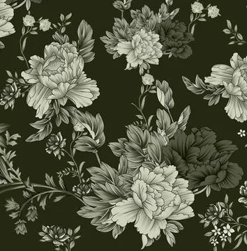 Seamless pattern of realistic rose flowers with tropical leaves. watercolor.. Stock Illustration