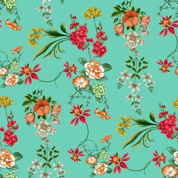 Seamless pattern of realistic rose flowers with tropical leaves. watercolor.. Stock Illustration