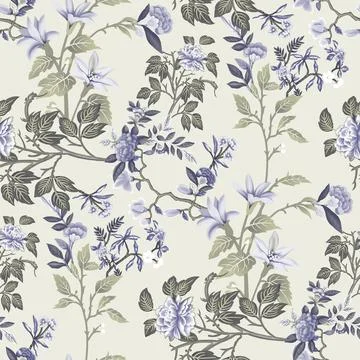 Seamless pattern of realistic rose flowers with tropical leaves. watercolor.. Stock Illustration